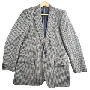 VTG Haggar Blazer Men 42 Long Gray Houndstooth Wool Sport Coat USA Made 90s